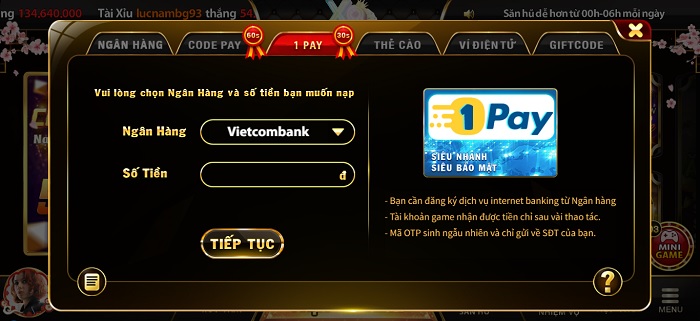 Nạp tiền tại X8 Club